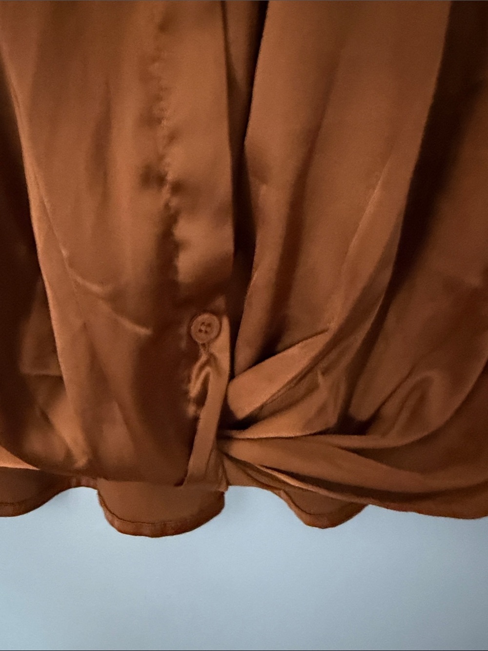 Madrag Satin Copper Blouse Women’s Size 1X Button Front Roll Tab Sleeve Top - Picture 5 of 13